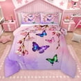 thumbnail image 1 of Manfei Romantic Purple Butterfly Queen Comforter Set for Girls, Spring Cherry Blossoms Bedding Sets, Cute Cartoon Animal Reversible Bedding Comforter Set, Lightweight Room Decor, 3pcs, 1 of 9