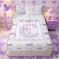 thumbnail image 1 of Manfei Romantic Ribbon Bow Tie C Initial Zipper Twin Comforter Sets with Fitted Sheet and 2 Pillowcases,Teens Girls Kawaii Bow Letter Plaid Zipper Bedding Set,4-Piece,Reversible, 1 of 6
