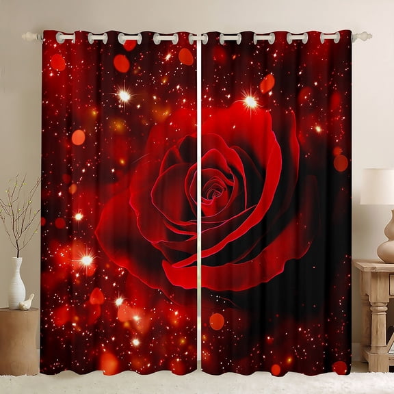Manfei Romantic Rose Black Out Curtains,Valentine'S Day Curtains Pack of 2 (42x63 Each),Red Flower Floral Bedroom Curtains For Girl Teens,Breathable Home Decor
