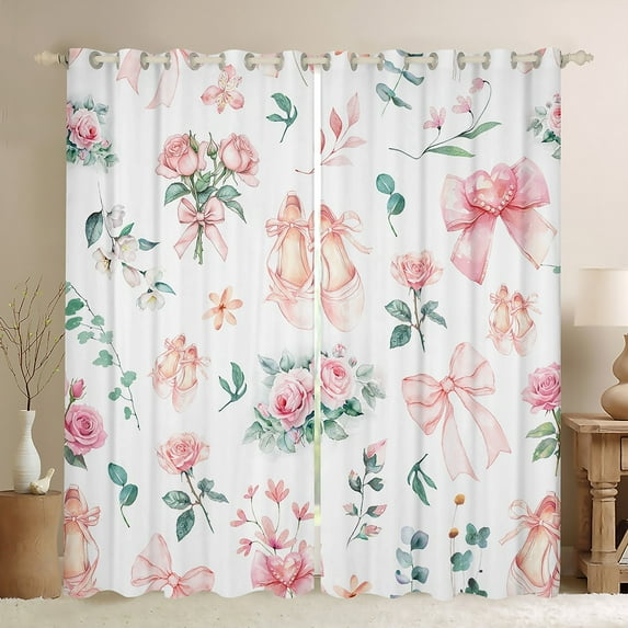 Manfei Romantic Rose Curtains Pack of 2 (42x84 Each) for Kids, Princess Cute Bowknot Bow Curtains Blackout, Flower Floral Bedroom Curtains, Curtains and Drapes Home Decor