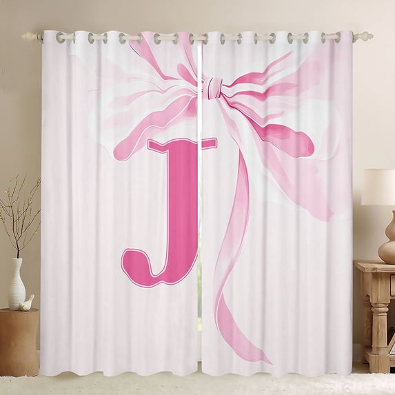 Manfei Romantic Shabby Chic J Personalized Initial Blackout Curtains Set of 2 (52x84 Each) for Girls Teens,Kids Princess Style Ribbon Bow Knot Window Curtains,Microfiber Bedroom Decor