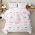 thumbnail image 1 of Manfei Romantic Shabby Chic J Personalized Initial Quilt King for Girls Teens,Princess Style Bow Knot Plaid King Coverlet Set, 1 of 7