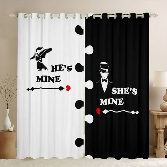 Manfei Romantic Valentines Day Black Out Curtains, Black White Curtains Pack of 2 (42x63 Each), Adult Couple Men Women Bedroom Curtains, Curtains and Drapes Decor