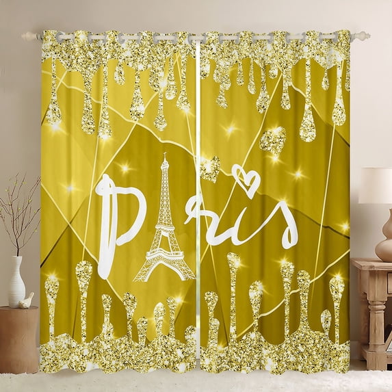 Manfei Romantic Valentines Day Black Out Curtains, Glitter Yellow Diamond Curtains Pack of 2 (42x63 Each), Teens Adult Bedroom Curtains, Window Curtains Decor
