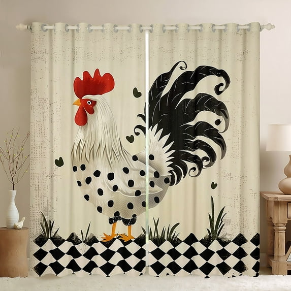 Manfei Rooster Print Black Out Curtains for Teen, Kawaii Farmhouse Animal Curtains Pack of 2 (42x63 Each), Rustic Buffalo Bedroom Curtains, Curtains Blackout Bedroom Decor
