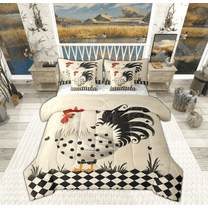 Manfei Rooster Print Twin Bedding Sets 7-Piece for Teen, Kawaii Farmhouse Animal Bedding Comforter Set, Rustic Buffalo Reversible Sheet Sets, Microfiber Bedroom Decor