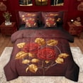 thumbnail image 1 of Manfei Rose Flower Floral Bedding Comforter Set 7pcs, Gold Leaf Plant Queen Bedding Sets, Romantic Valentines Day Reversible Queen Sheet Sets, Super Cozy Room Decor, 1 of 7