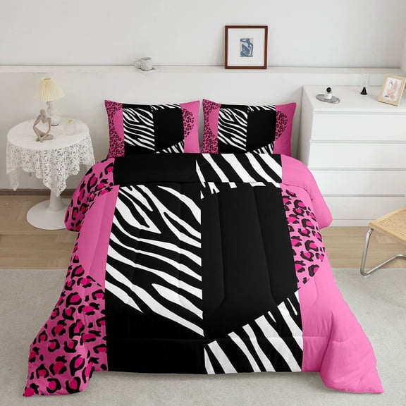 Manfei Rose Lips Comforter Set Size Leopard Zebra Print Quilt Set with 2 Pillowcases Animal Print Bedding Set 3pcs for Kids Boys Girls Room r Rose Black White Duvet Insert