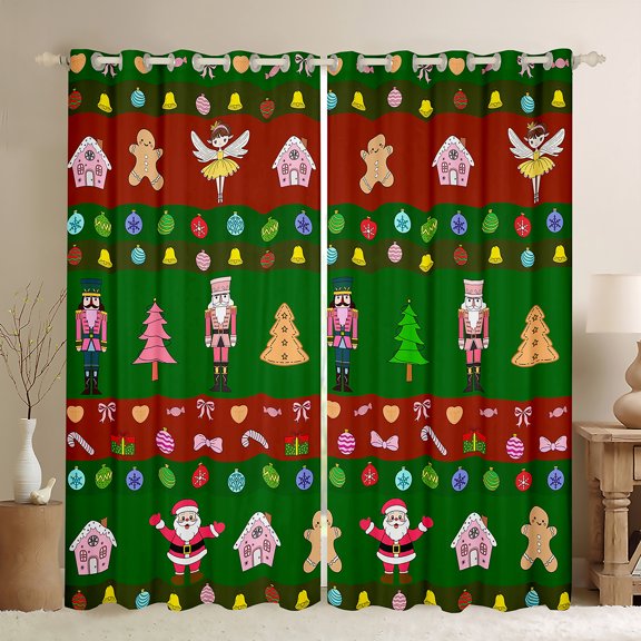 Manfei Royal Nutcracker Guard Black Out Curtains for Kids, Kawaii Santa Claus Curtains Pack of 2 (42x63 Each), Green Christmas Bedroom Curtains, Window Curtains Decor