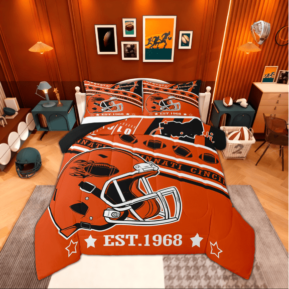 Feelyou Rugby Bedding Comforter Set for Boys, Cartoon Football Twin Comforter Sets, Soccer Sports Lover Bedding Set, Super Cozy Bedroom Decor, 2pcs