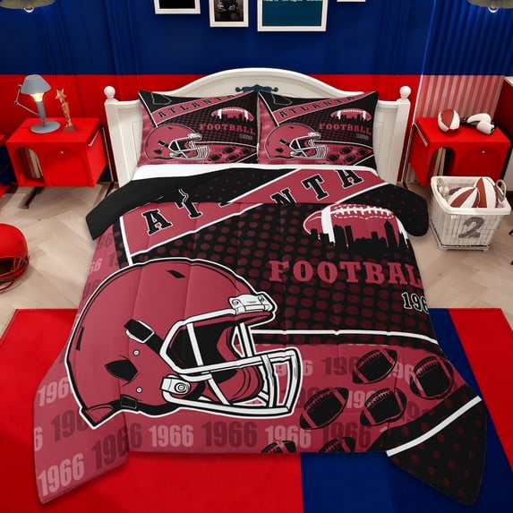 Manfei Rugby City Bedding Comforter Set,Sports Theme Twin Comforter Sets,Atlanta Bedding Set For Boys,Ultra Soft Bedroom Decor Reversible,2pcs