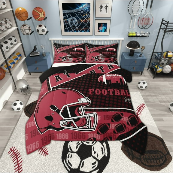 Manfei Rugby City Bedding Comforter Set,Sports Theme Twin Comforter Sets,Atlanta Bedding Set For Boys,Ultra Soft Bedroom Decor Reversible,2pcs