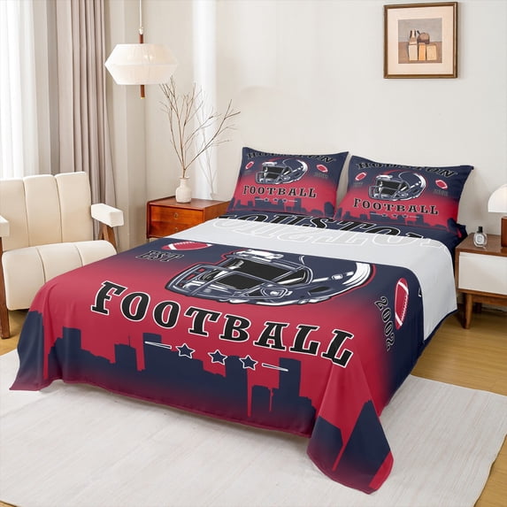 Manfei Rugby City Silhouette Bed Sheets Twin,Sports Theme Bedding Twin Size,Houston Sheet Set Twin For Teens,Ultra Soft Bedroom Decor,3pcs