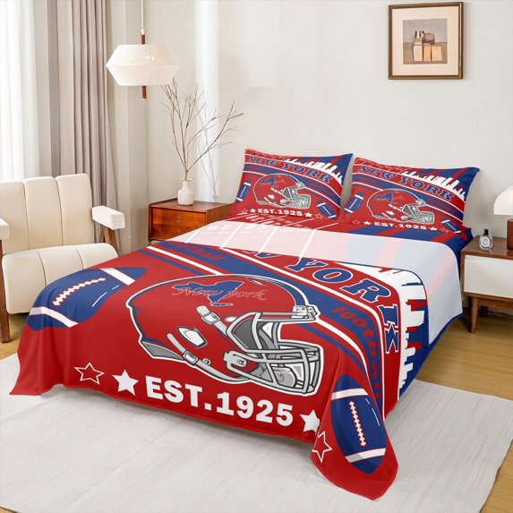 Manfei Rugby City Silhouette Full Size Sheets,Sports Theme Bed Sheets,New York Sheet Sets For Teens,Ultra Soft Bedroom Decor,4pcs