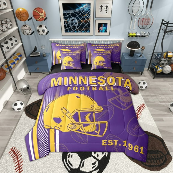 Manfei Rugby City Twin Bedding Sets 7-Piece,Sports Theme Bedding Comforter Set,Minnesota Sheet Sets For Boys,Ultra Soft Bedroom Decor,Reversible