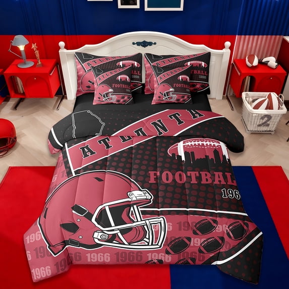 Manfei Rugby City Twin Bedding Sets 7pcs,Sports Theme Bedding Comforter Set 7pcs,Atlanta Sheet Sets For Boys,Ultra Soft Bedroom Decor Reversible