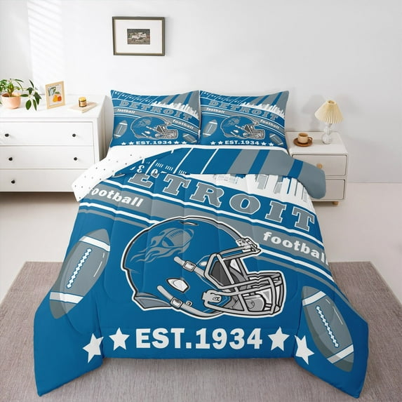 Manfei Rugby Theme Full Size Comforter Sets,Football City Bedding Comforter Set,Detroit Bedding Sets,Super Cozy Room Decor Reversible,3-Piece