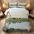 thumbnail image 1 of Manfei Rustic Animal Cow Twin Quilt Set 2 Pieces,Vintage Countryside Cabin Twin Coverlet Set,Green White,1 Bedspread and 1 Pillowcase, 1 of 7