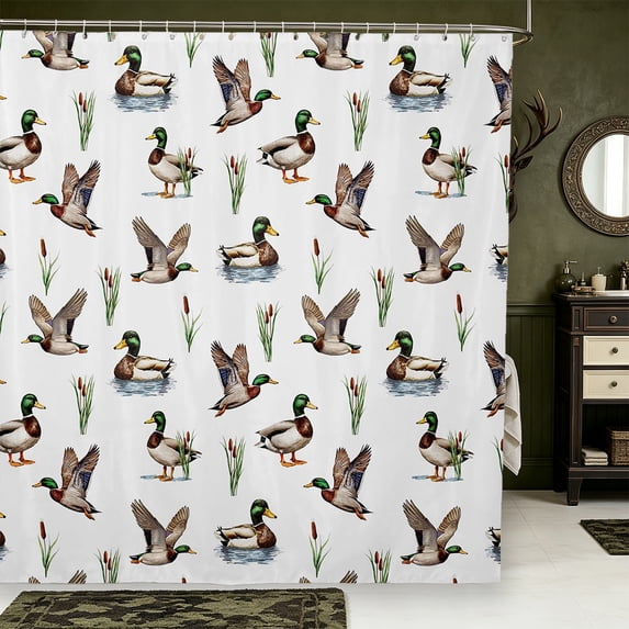 Manfei Rustic Animal Mallard Shower Curtain 72Wx72L,Farmhouse Cabin Bathroom Curtain