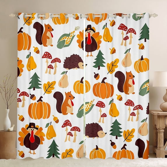 Manfei Rustic Animals Curtains and Drapes (42x84), Harvest Turkey Curtains Pack of 2, Autumn Fall Pumpkin Black Out Curtains, Window Curtains Room Decor