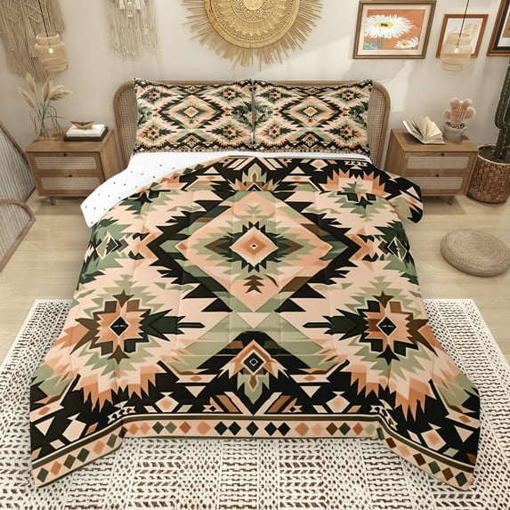 Manfei Rustic Aztec Full Size Comforter Sets,Boho bohemian Geometric Bedding Comforter Set,Orange Black Bedding Sets For Men Women,Luxury Bedroom Decor Reversible,3 Pieces