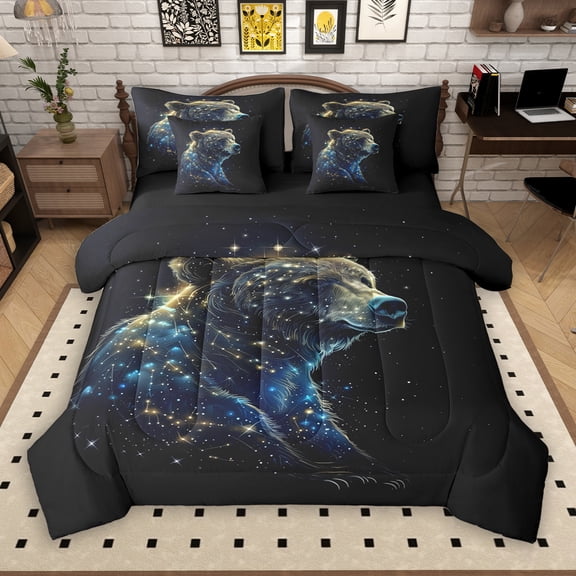 Manfei Rustic Bear Animal 7-Piece Bedding Comforter Set, Psychedelic Astrology King Bedding Sets, Teens Kids Child Reversible Bed Sheets, Luxury Bedroom Decor