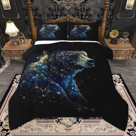 Manfei Rustic Bear Animal Queen Comforter Set, Psychedelic Astrology Bedding Sets, Teens Kids Child Reversible Bedding Comforter Set, Luxury Bedroom Decor, 3-Piece