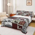 thumbnail image 1 of Homewish Rustic Bear Deer Bed Sheets for Men, Jungle Hunting King Sheets, Vintage Grey Red Patchwork Sheet Set, Lightweight Room Decor, 4 Pieces, 1 of 7
