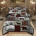 thumbnail image 1 of Homewish Rustic Bear Deer Bedding Comforter Set for Men, Jungle Hunting Twin Comforter Sets, Vintage Grey Red Patchwork Reversible Bedding Set, Lightweight Room Decor, 2 Pieces, 1 of 8