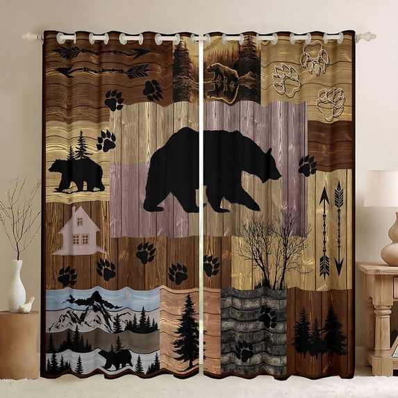 Manfei Rustic Bear Print Blackout Curtains Set of 2 (52x84 Each),Jungle Wildlife Curtain,Brown