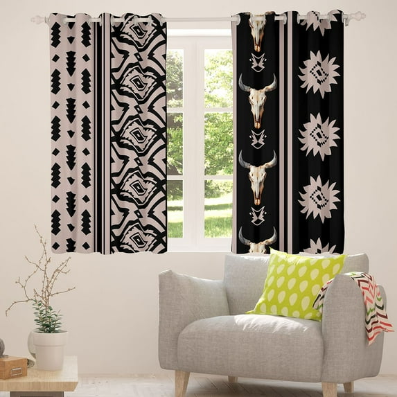 Manfei Rustic Boho Aztec Black Out Curtains,Country Bull Skull Curtains Pack of 2 (42x63 Each),Western Co0Wboy Tribal Bedroom Curtains For Boys Kids,Super Cozy Room Decor