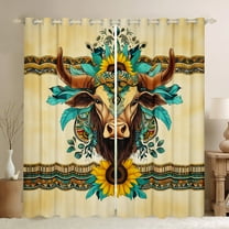 Manfei Rustic Bull Skull Black Out Curtains,Western Boho Aztec Curtains Pack of 2 (42x63 Each),Cpuntry Floral Sunflower Bedroom Curtains For Boys Kids,Ultra Soft Home Decor
