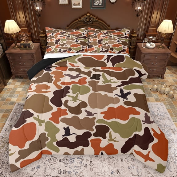 Manfei Rustic Camo Bedding Comforter Set,Retro Camouflage Twin Comforter Sets,Brown Beige Bedding Set For Boys Teens,Ultra Soft Home Decor Reversible,2-Piece