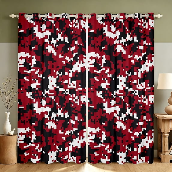 Manfei Rustic Camouflage Blackout Curtains, Old Fashion Camo Curtains Pack of 2 (42x84 Each), Brick Red