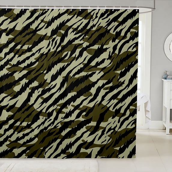 Manfei Rustic Camouflage Shower Curtain 72Wx72L, Contemporary Art Camo Shower Curtain 72Wx72L, Olive Green