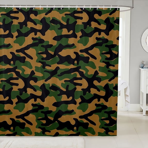 Manfei Rustic Camouflage Shower Curtain 72Wx72L, Mid Century Camo Shower Curtain 72Wx72L, Green Olive