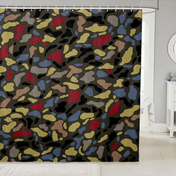 Manfei Rustic Camouflage Shower Curtain 72Wx72L, Mid Century Camo Shower Curtain 72Wx72L, Khaki