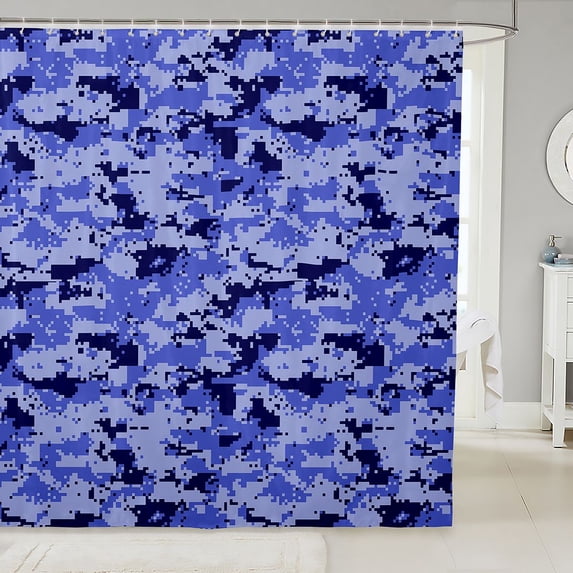 Manfei Rustic Camouflage Shower Curtain 72Wx84L, Countryside Camo Bathroom Shower Curtain, State Blue
