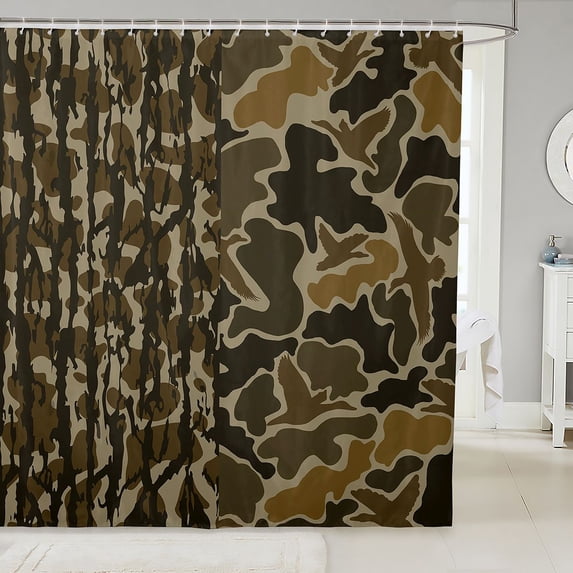 Manfei Rustic Camouflage Shower Curtain 72Wx84L, Old Fashion Camo Bathroom Shower Curtain, Coyote Brown