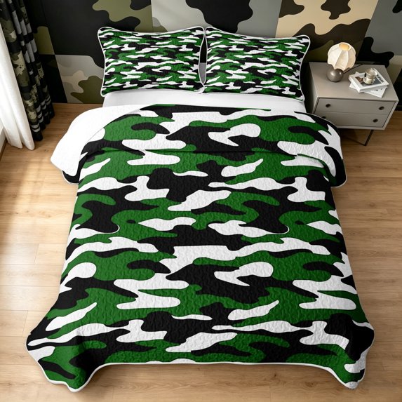 Manfei Rustic Camouflage Twin Quilt Set, Countryside Camo Twin Coverlet Set, Forest Green, 2pcs, 1 Bedspread and 1 Pillowcase