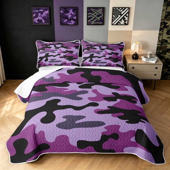 Manfei Rustic Camouflage Twin Quilt Set, Countryside Camo Twin Coverlet Set, Orchid Plum, 2pcs, 1 Bedspread and 1 Pillowcase
