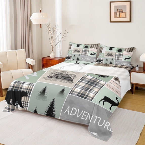 Manfei Rustic Camping Full Size Sheets for Kids, Bear Deer Animal Bed Sheets, Farmhouse Patchwork Sheet Sets, Luxury Bedroom Decor, 4 Pieces
