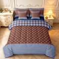 thumbnail image 1 of Manfei Rustic Check 7-Piece King Bedding,Minimalism Polka Dot King Bed in a Bag,Brown Blue,Navy Blue Reversible, 1 of 7