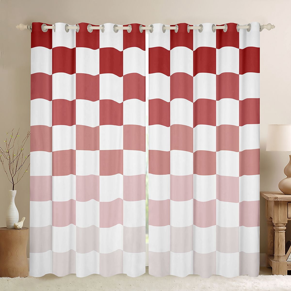 Manfei Rustic Check Blackout Curtains Set of 2 (38x54 Each),Vintage ...