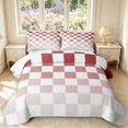 thumbnail image 1 of Manfei Rustic Check Quilt King,Vintage Plaid King Coverlet Set,Red White,3pcs,1 Bedspread and 2 Pillowcases, 1 of 7
