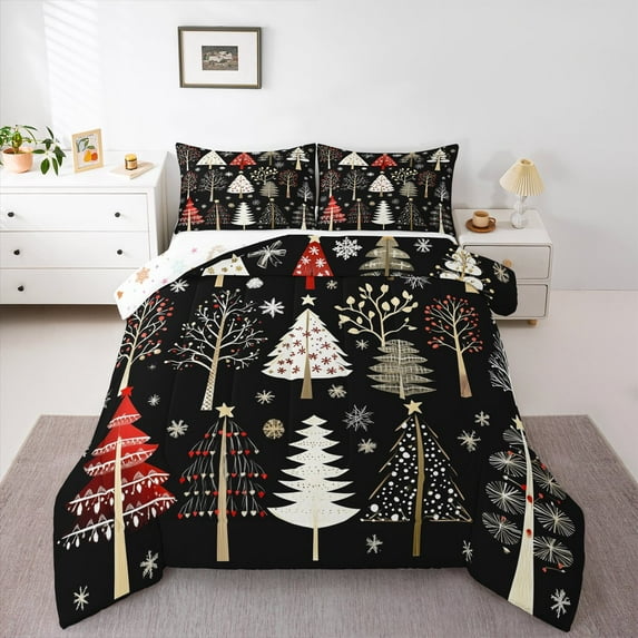 Manfei Rustic Christmas Tree Bedding Comforter Set, Christmas Snowflake Twin Comforter Sets, Western Winter Festival Reversible Bedding Set, Luxury Bedroom Decor, 2 Pieces