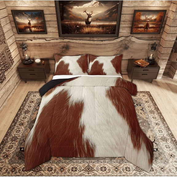 Feelyou Rustic Cow Print Bedding Comforter Set, Farmhouse Animal Twin Comforter Sets, Southwestern Bedding Set, Microfiber Room Decorative, 2 Piece