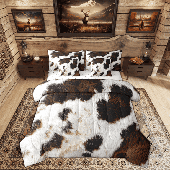 Manfei Rustic Cow Print Bedding King Size, Farmhouse Animal Bed Set, Southwestern Reversible Bedding Sets King Size, Ultra Soft Room Decoration, 7pcs