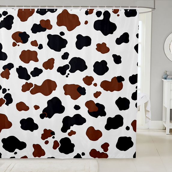 Manfei Rustic Cow Print Shower Curtain 72Wx78L,Minimalist Animal Pattern Bath Curtain,Black Brown