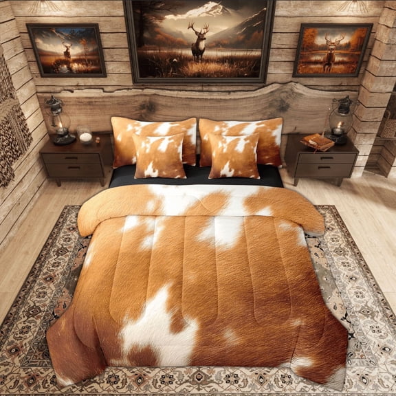 Feelyou Rustic Cow Print Twin Bedding Sets 7-Piece, Farmhouse Animal Bedding Comforter Set, Southwestern Sheet Sets, Breathable Bedroom Decor